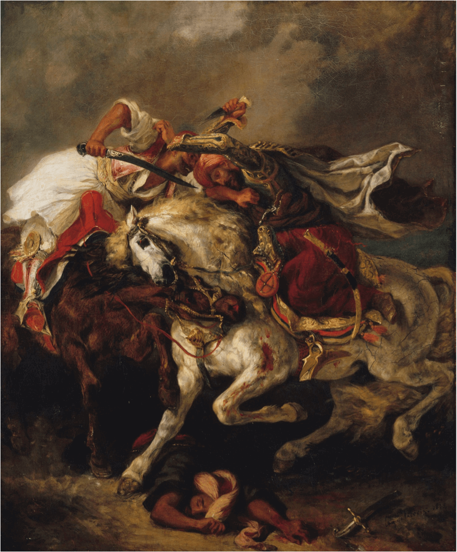 ‘‘Combat du Giaour et du Pacha’’, 1835, ελαιογραφία σε μουσαμά, 76x60, Petit Palais – Μουσείο Καλών Τεχνών της Πόλης των Παρισίων. 